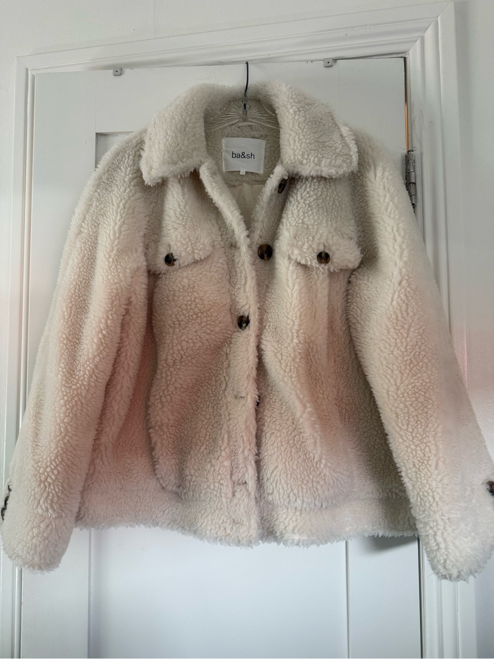 ba&sh Off-White Faux Shearling Teddy Jacket